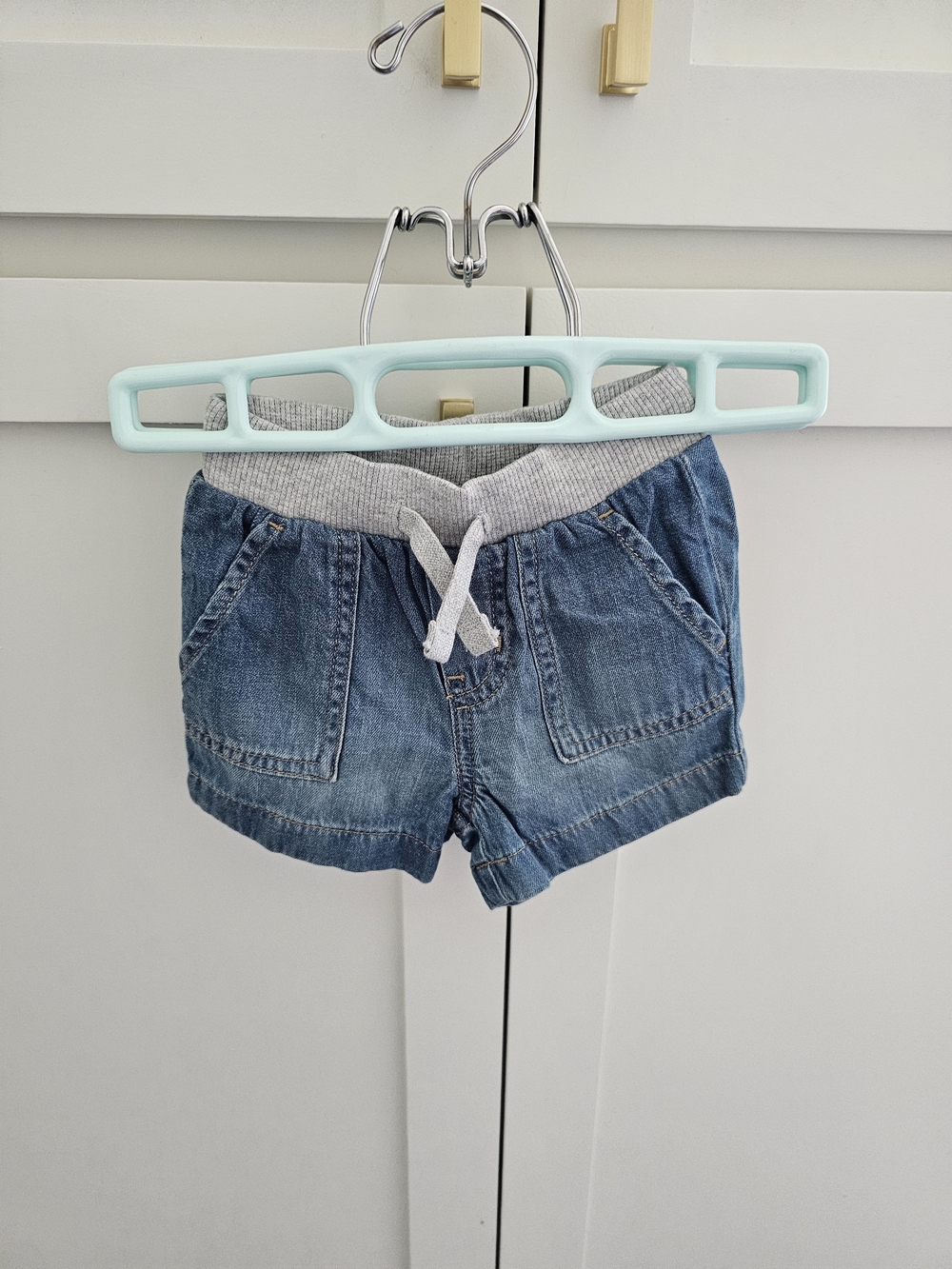 Kids Denim Drawstring Shorts with Gray Knit Waistband